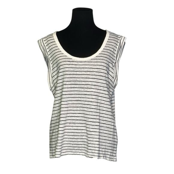Banana Republic white black stripes linen cap sleeves top size Large - Picture 1 of 10